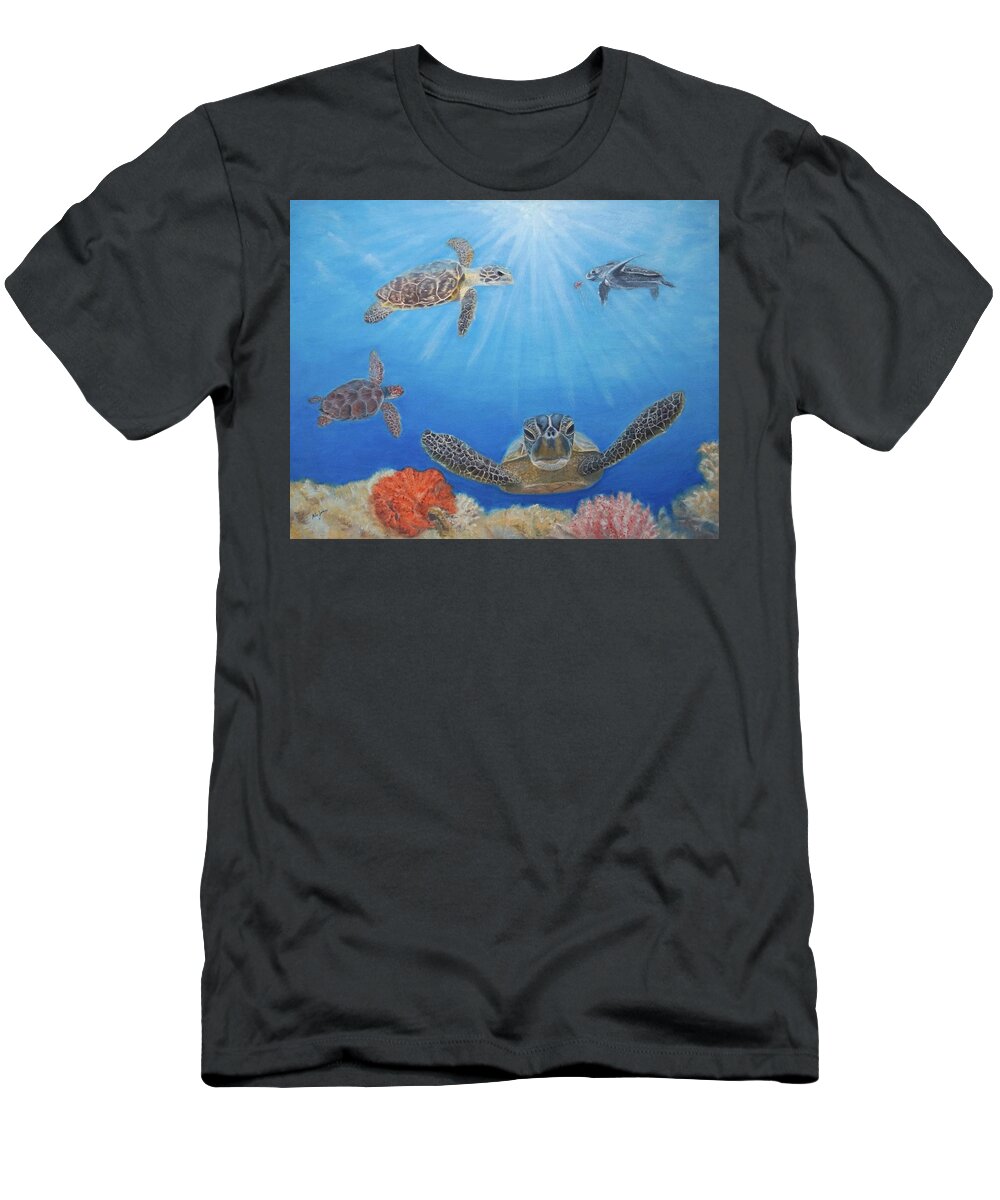 Florida T-Shirt featuring the painting Florida Sea Turtles by Mike Jenkins