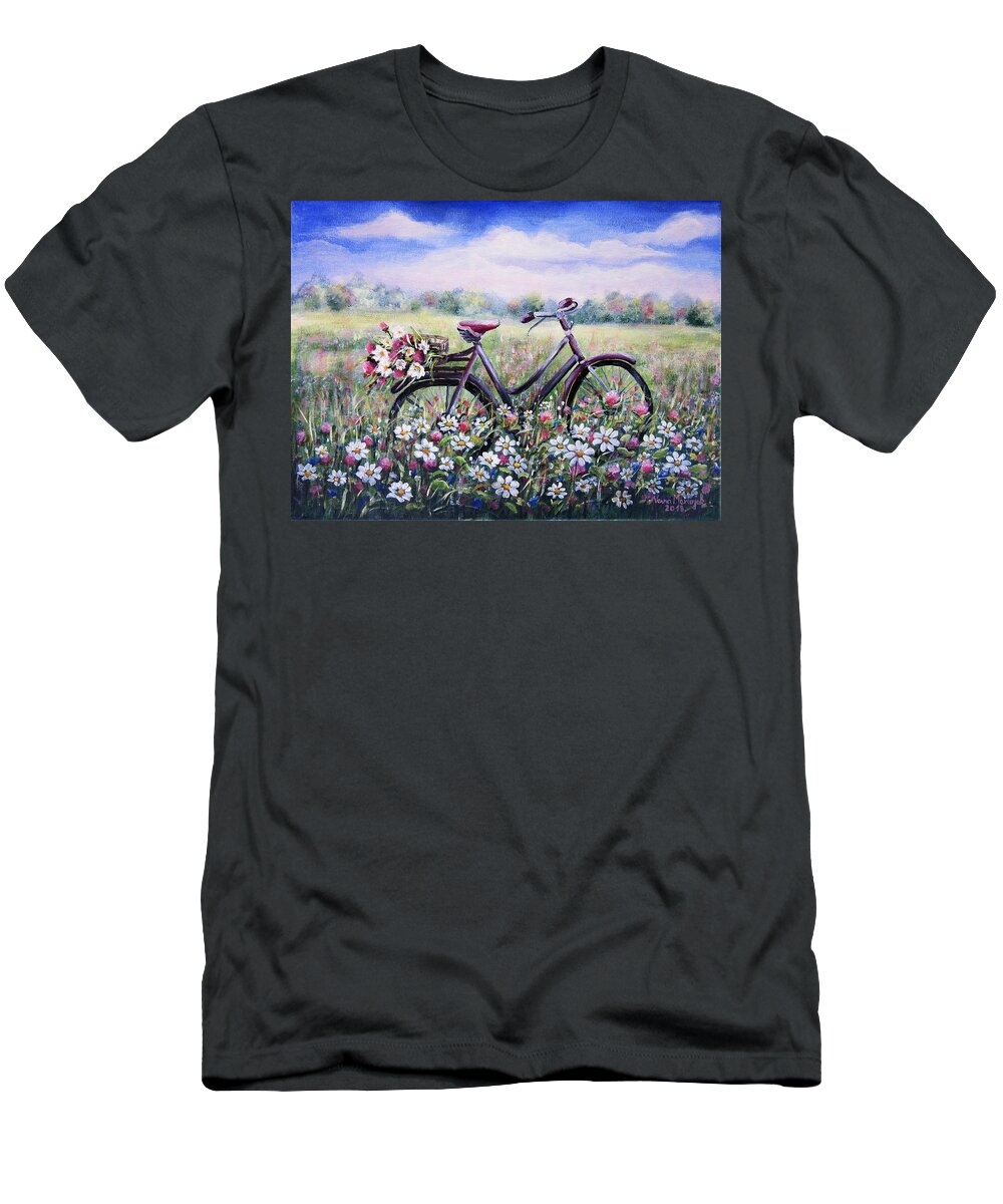 Landscape T-Shirt featuring the painting Flower day by Vesna Martinjak