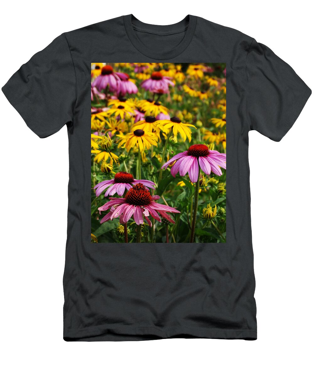 Flower Garden T-Shirt featuring the photograph Flower Garden of Pink and Yellow by David T Wilkinson
