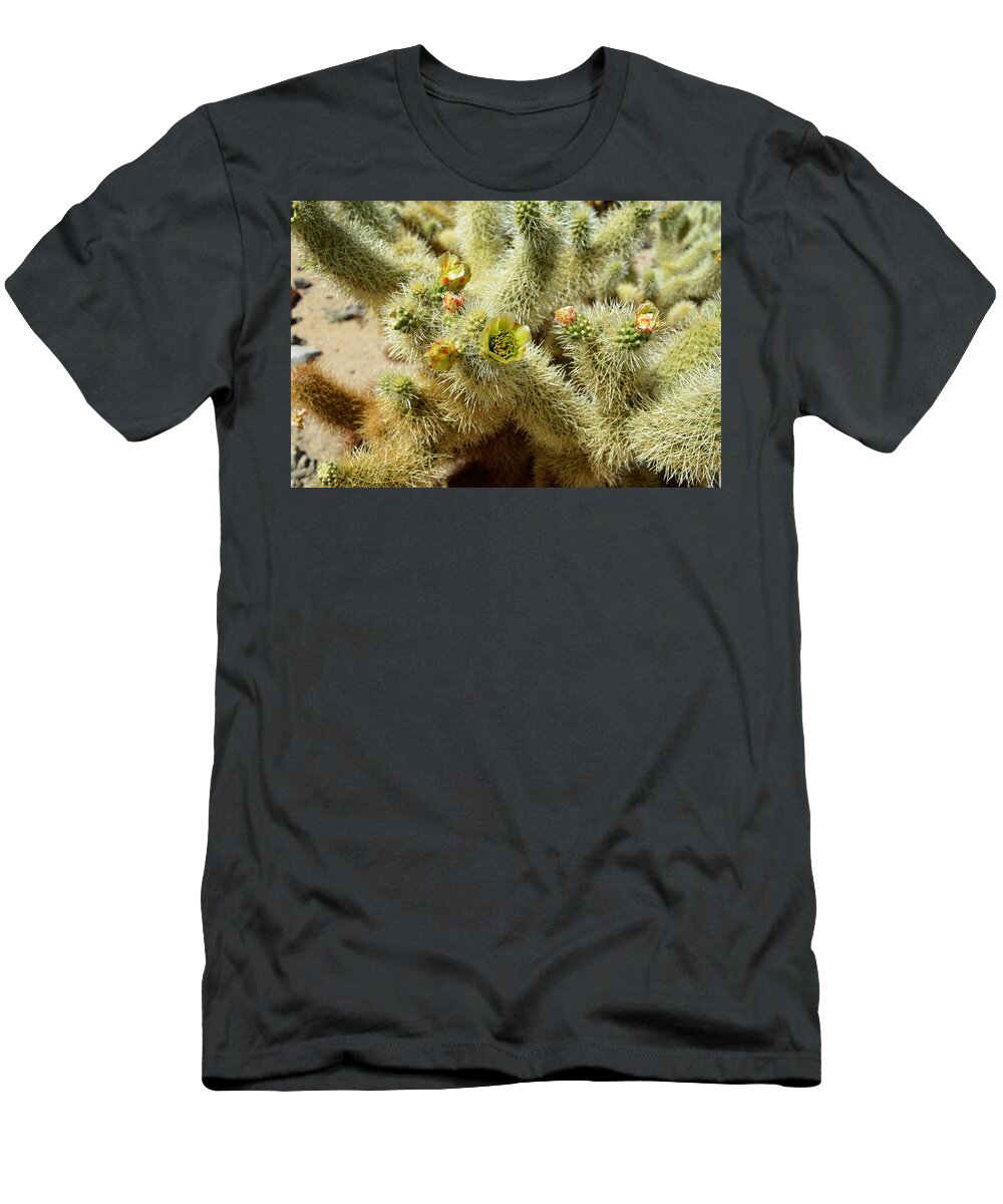 Glenn Mccathy T-Shirt featuring the photograph Flowering Cholla Cactus - Joshua Tree National Park by Glenn McCarthy Art and Photography