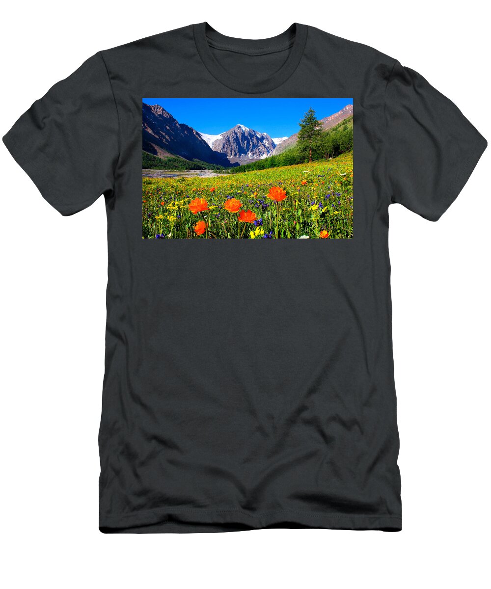 Russian Artists New Wave T-Shirt featuring the photograph Flowering Valley. Mountain Karatash by Victor Kovchin