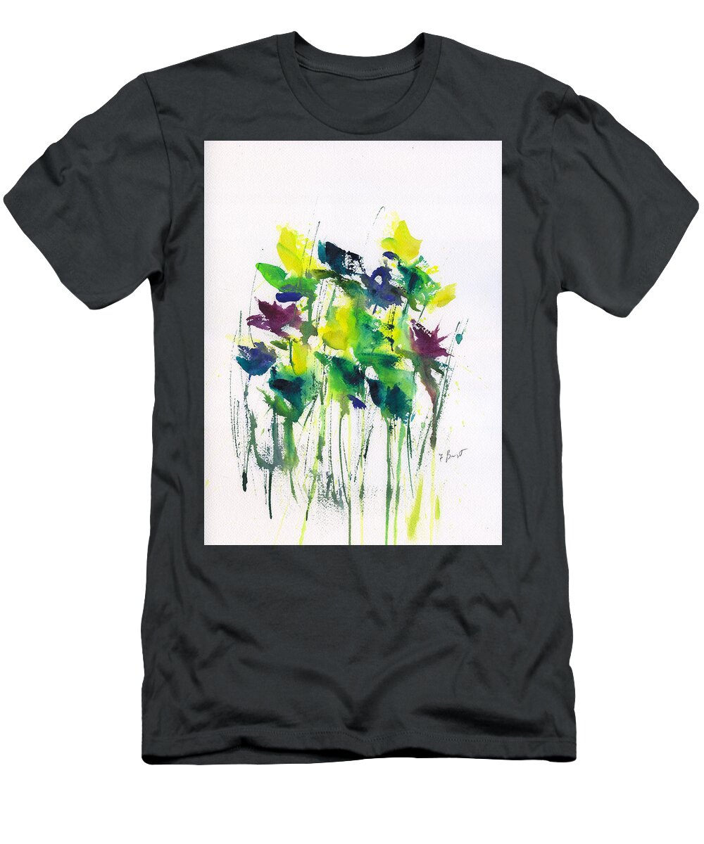 Flowers T-Shirt featuring the painting Flowers In Grass Abstract by Frank Bright