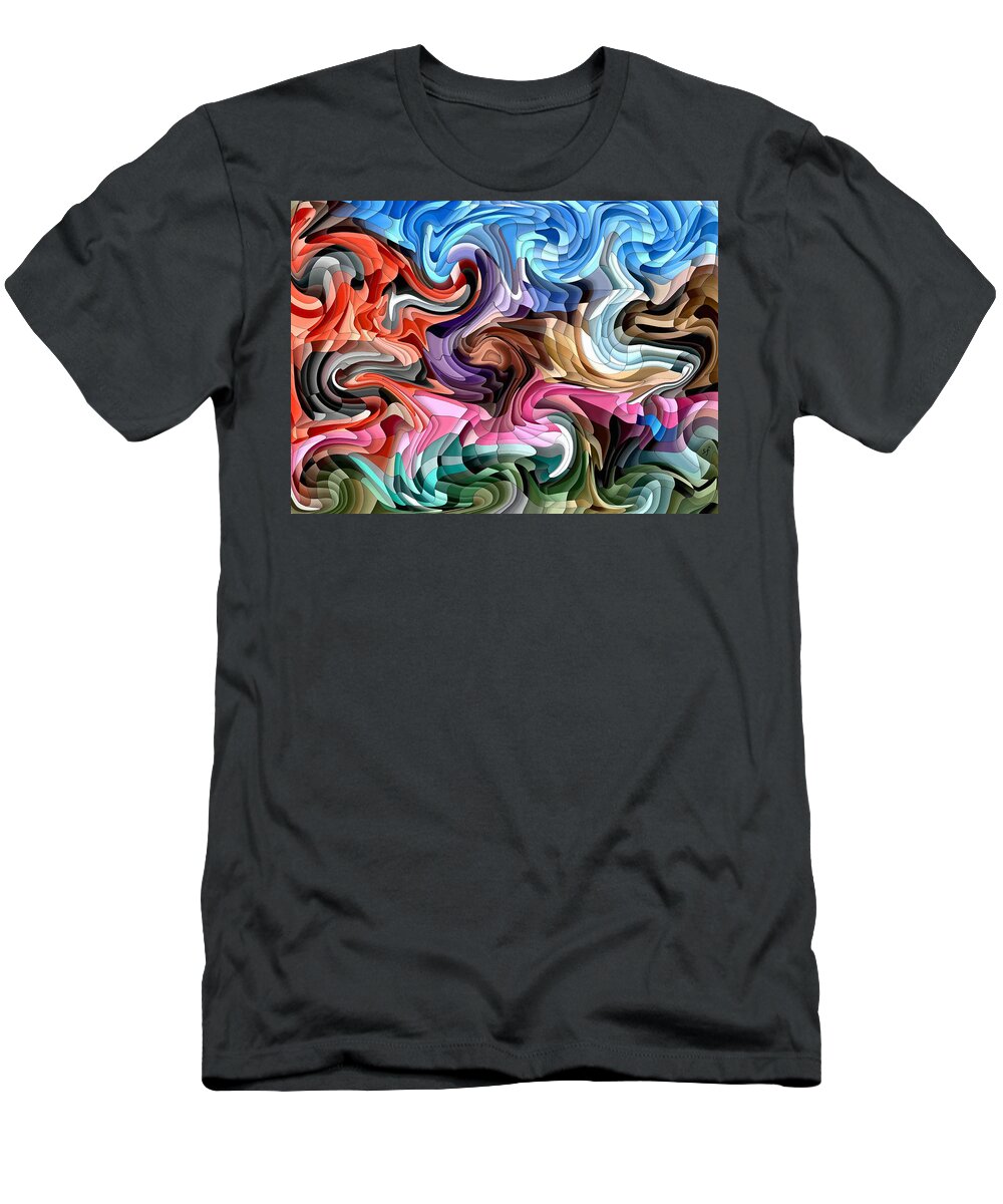 Abstract T-Shirt featuring the mixed media Fluidity- Colorful Abstract Mosaic by Shelli Fitzpatrick