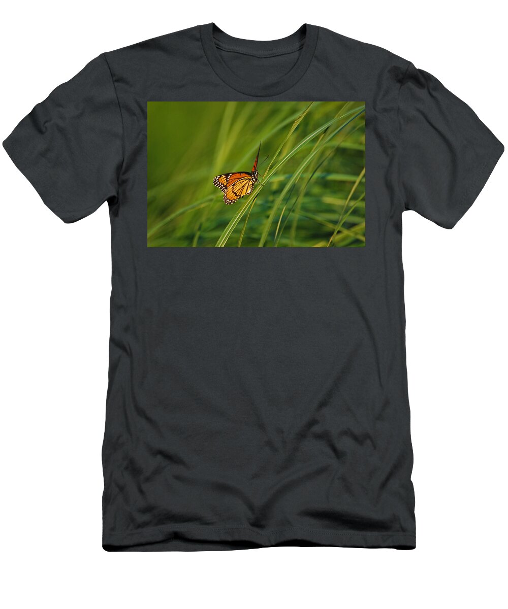 Monarch T-Shirt featuring the photograph Fluttering Through the Summer Grass by Lori Tambakis