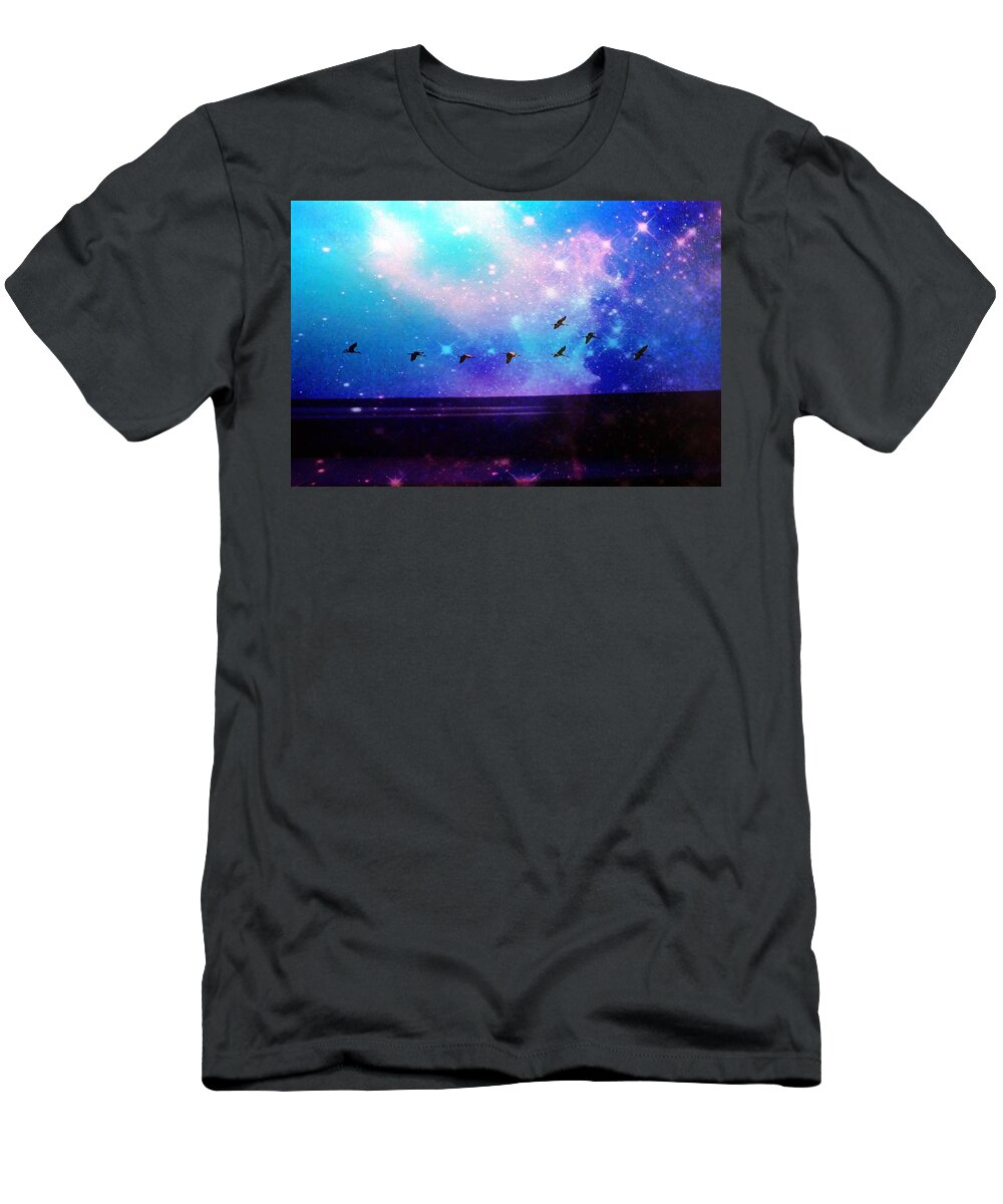 Abstract T-Shirt featuring the mixed media Flying the Galaxy by Stacie Siemsen