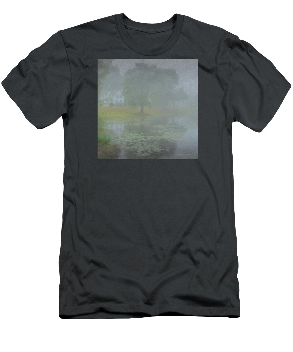 Foggy T-Shirt featuring the painting Foggy Morning on Pond Street by Bill McEntee