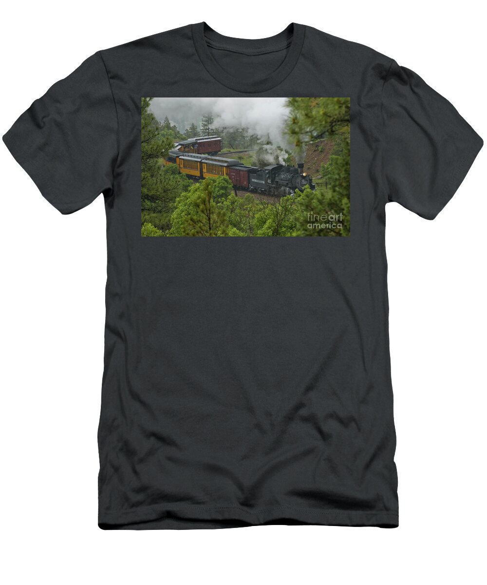 Trains T-Shirt featuring the photograph Foggy Mountain Railroading by Tim Mulina