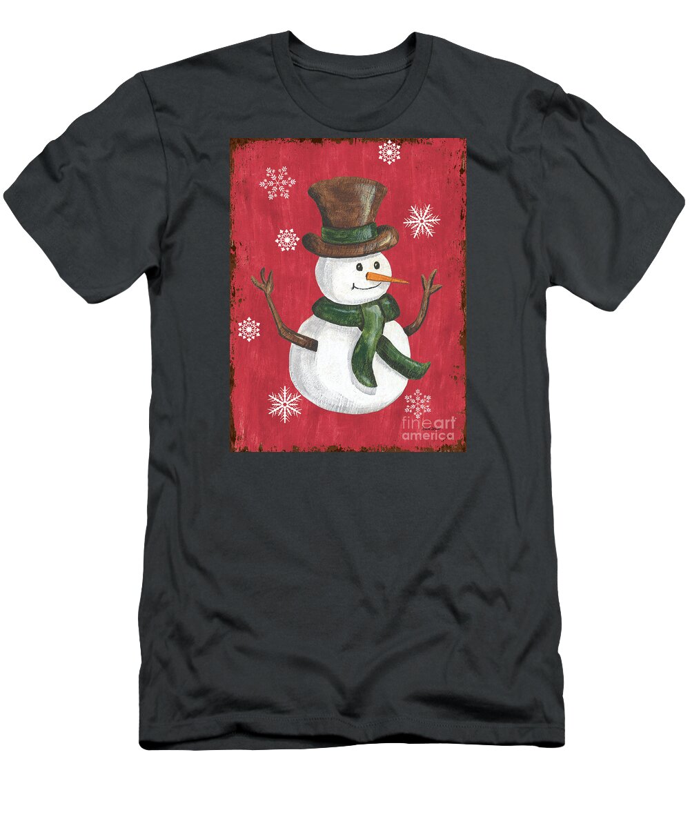 Snowman T-Shirt featuring the painting Folk Snowman by Debbie DeWitt