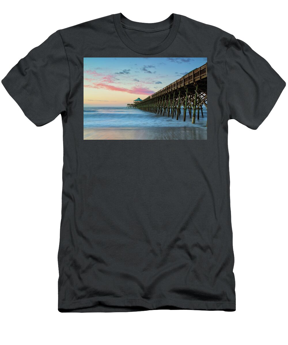 Folly Beach Pier T-Shirt featuring the photograph Folly Beach Sunrise by Nancy Dunivin