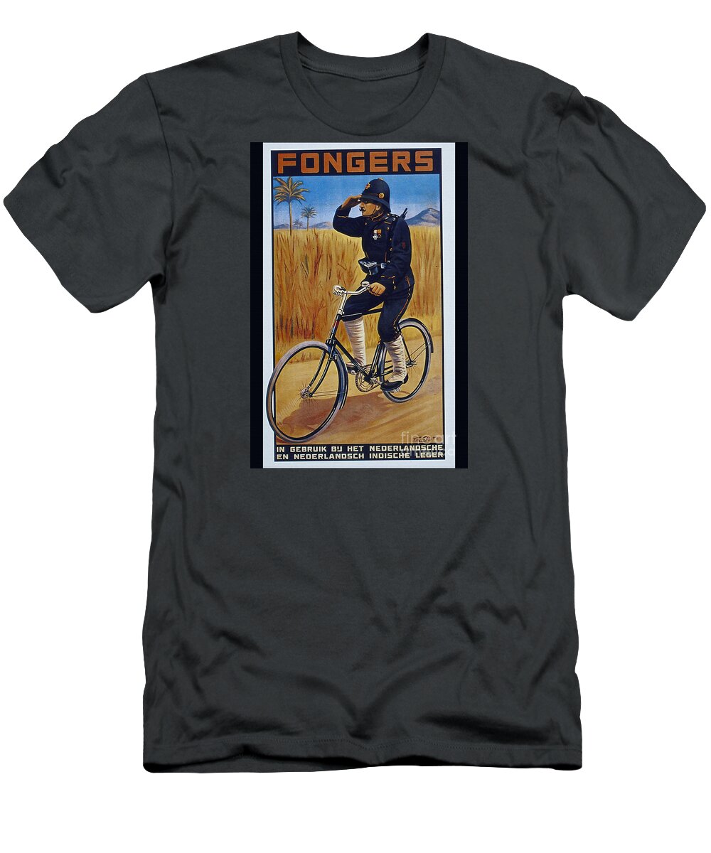 Fongers T-Shirt featuring the painting Fongers in Gebruik Bil Nederlandsche en Nederlndsch Indische Leger vintage cycle poster by Vintage Collectables