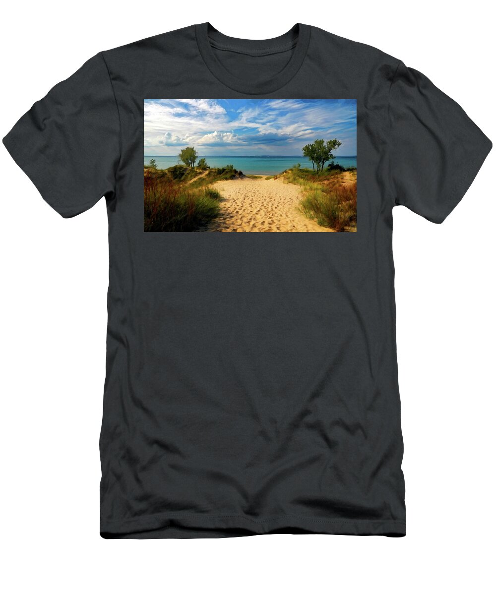 Footprints T-Shirt featuring the painting Footprints In The Sand P D P by David Dehner