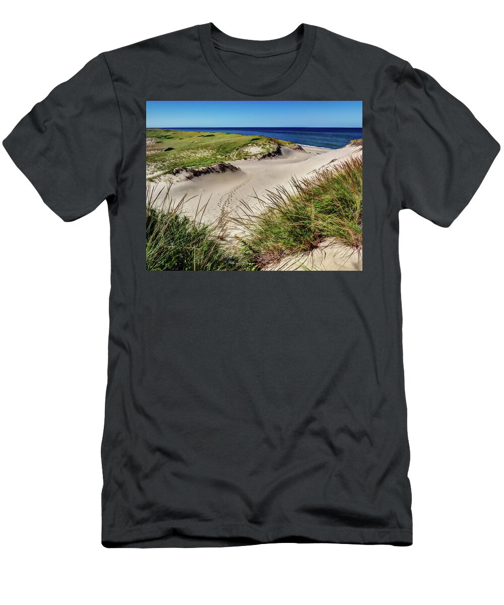 New England T-Shirt featuring the photograph Footsteps in the Dunes by David Thompsen