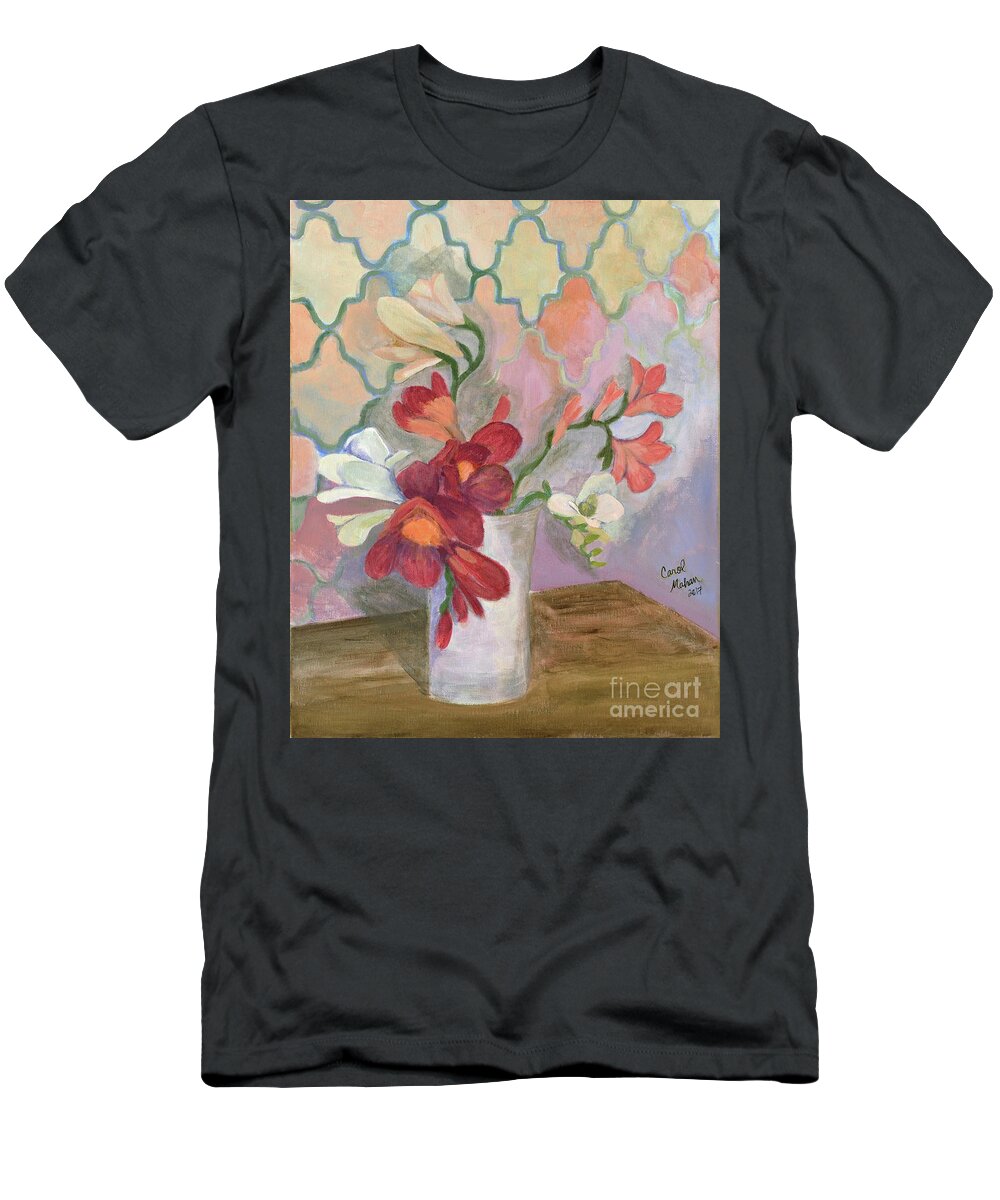 Freesia Blooms T-Shirt featuring the painting For Lisa by Carol Oufnac Mahan