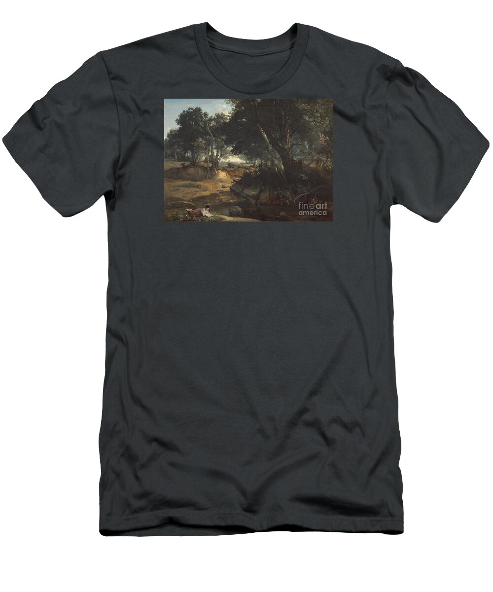 Jean-baptiste-camille Corot T-Shirt featuring the painting Forest Of Fontainebleau by Jean-baptiste-camille Corot