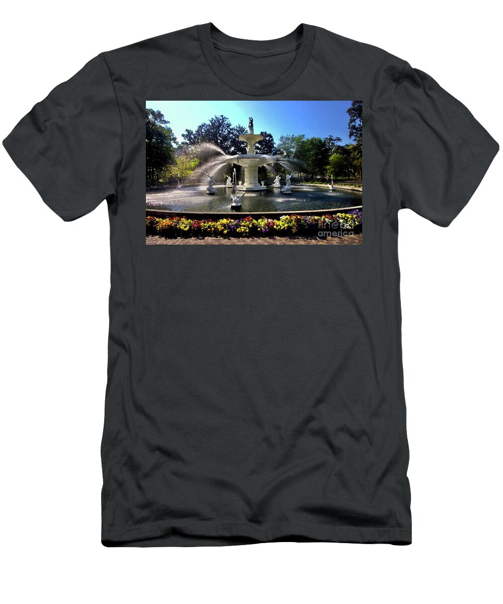 Forsyth T-Shirt featuring the photograph Forsyth Fountain in Spring by Alice Mainville