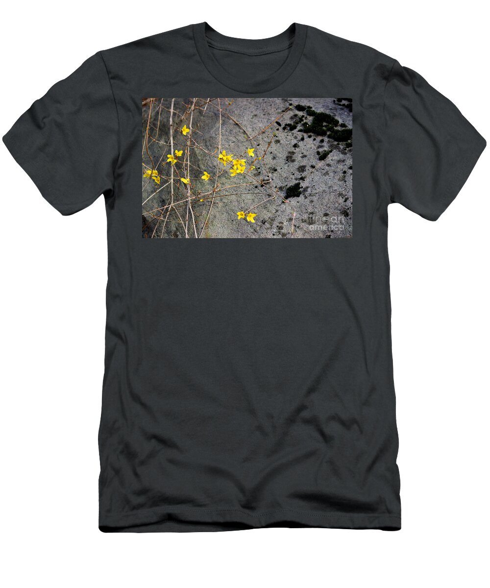 Flora T-Shirt featuring the photograph Forsythia and Rock by Karen Adams