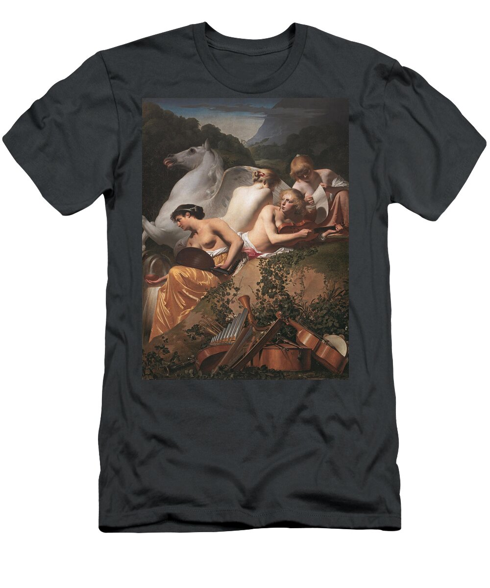 Caesar Van Everdingen T-Shirt featuring the painting Four Muses and Pegasus by Caesar van Everdingen