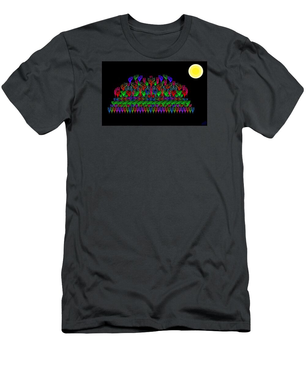 Fractal T-Shirt featuring the painting Fractal Floral Garden by Moonlight by Bruce Nutting