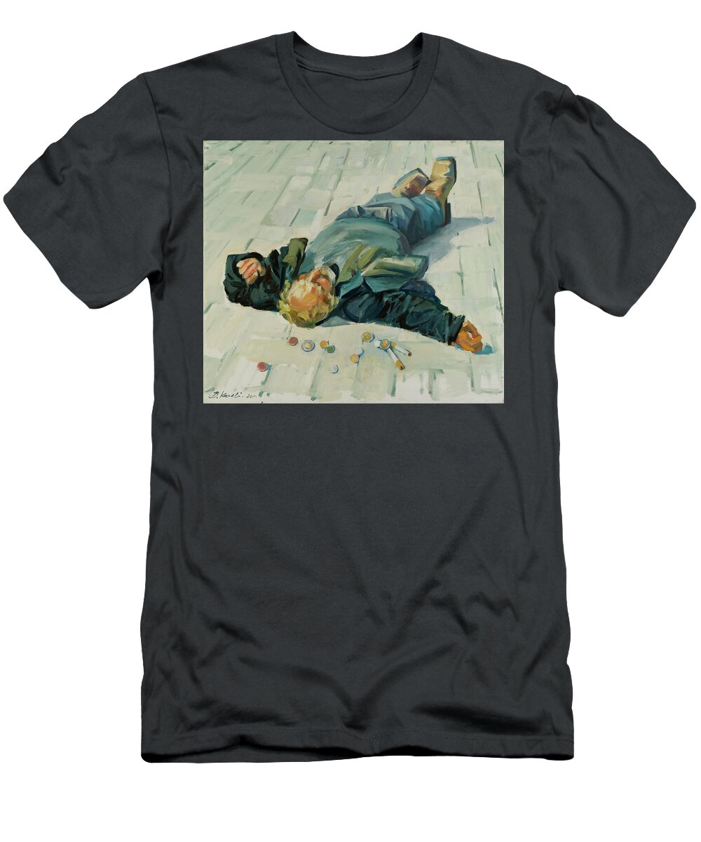 Beggar T-Shirt featuring the painting Homeless #1 by Buron Kaceli