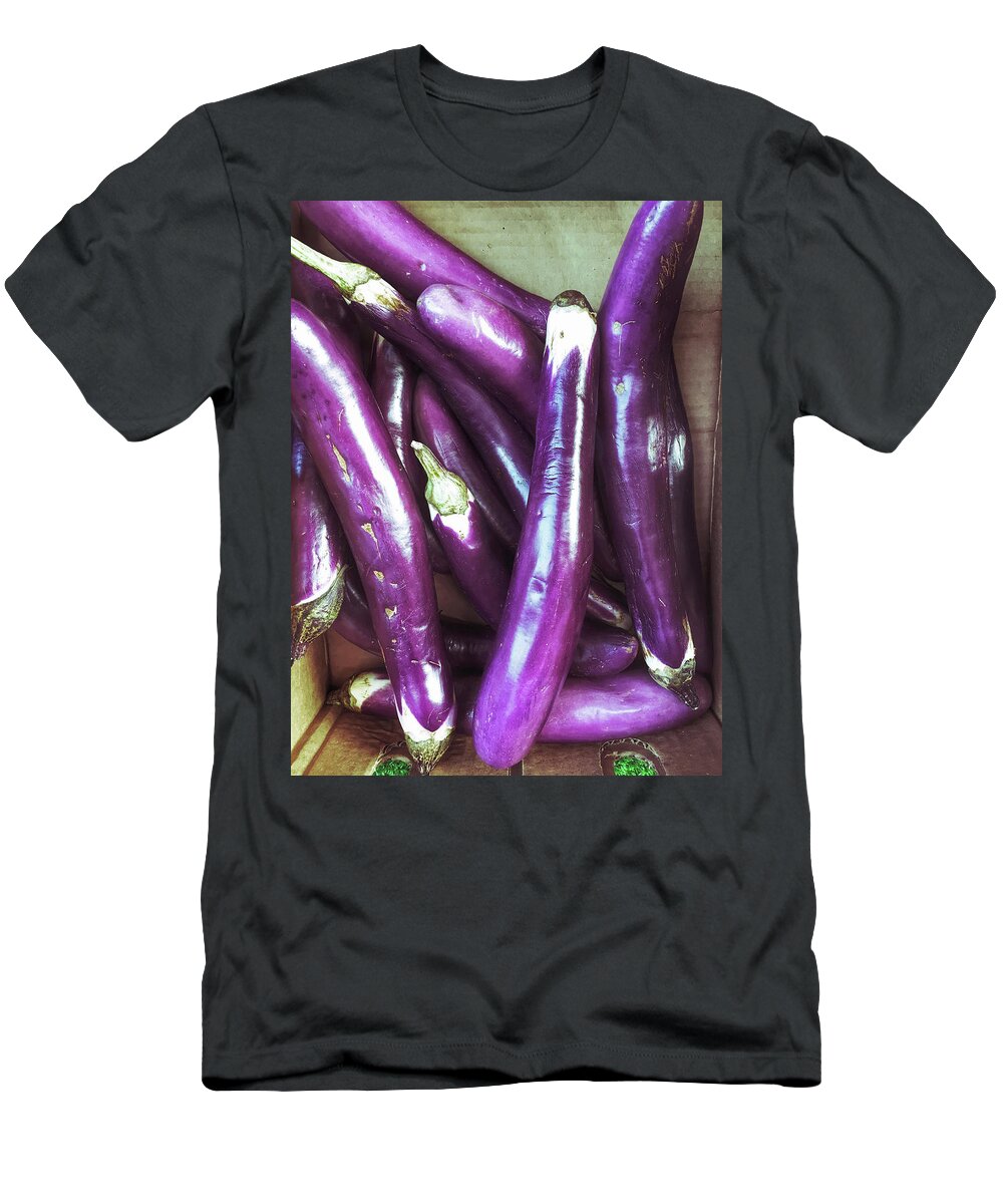 Agriculture T-Shirt featuring the photograph Fresh purple aubergines by Tom Gowanlock
