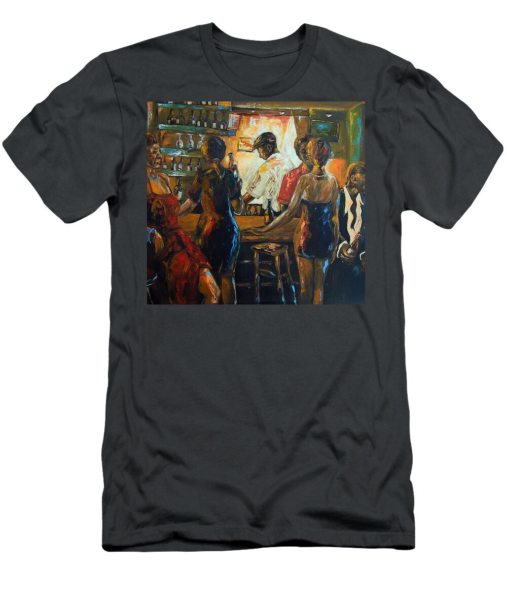 Midnight Blue Series T-Shirt featuring the painting Friends by Berthold Moyo