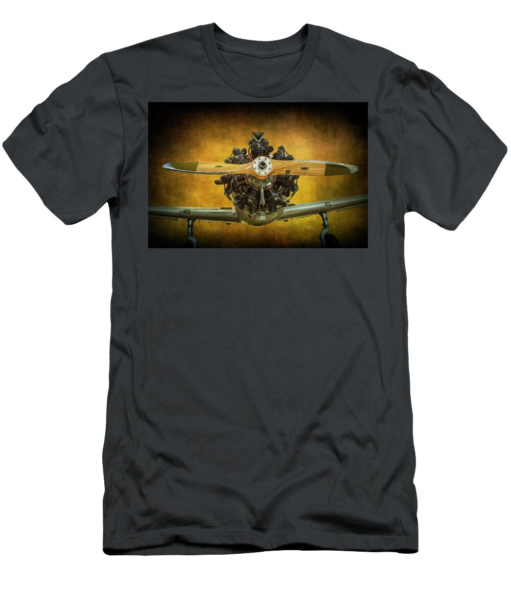 Airplane T-Shirt featuring the photograph Front End of a Fairchild PT-23 Cornell Monoplane Trainer by Randall Nyhof