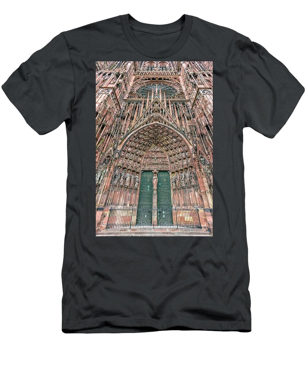 Strasbourg T-Shirt featuring the photograph Frontispiece Cathedrale Notre-Dame or Cathedral of Our Lady in Strasbourg, Alsace, France by Elenarts - Elena Duvernay photo