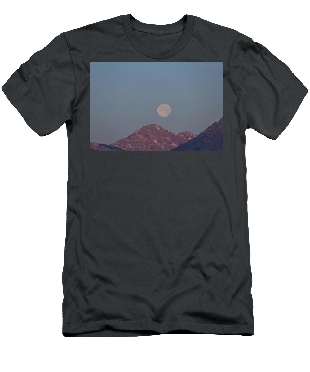 Photosbymch T-Shirt featuring the photograph Full Moon over the Tetons by M C Hood