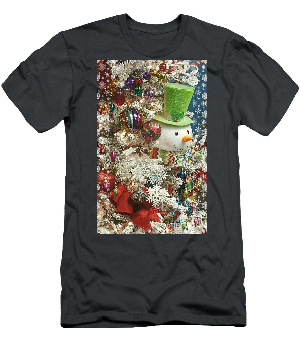 Holiday T-Shirt featuring the pyrography Fun Snowman Holiday Greeting by Rachel Hannah