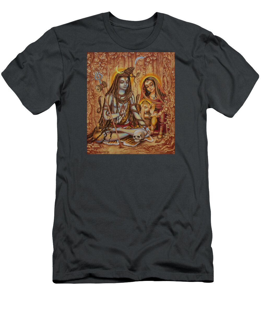 Shiva T-Shirt featuring the painting Ganesha Parvati Mahadeva by Vrindavan Das
