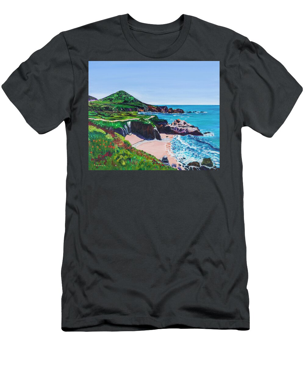 California Coast T-Shirt featuring the painting Garapata 20x24 by Santana Star