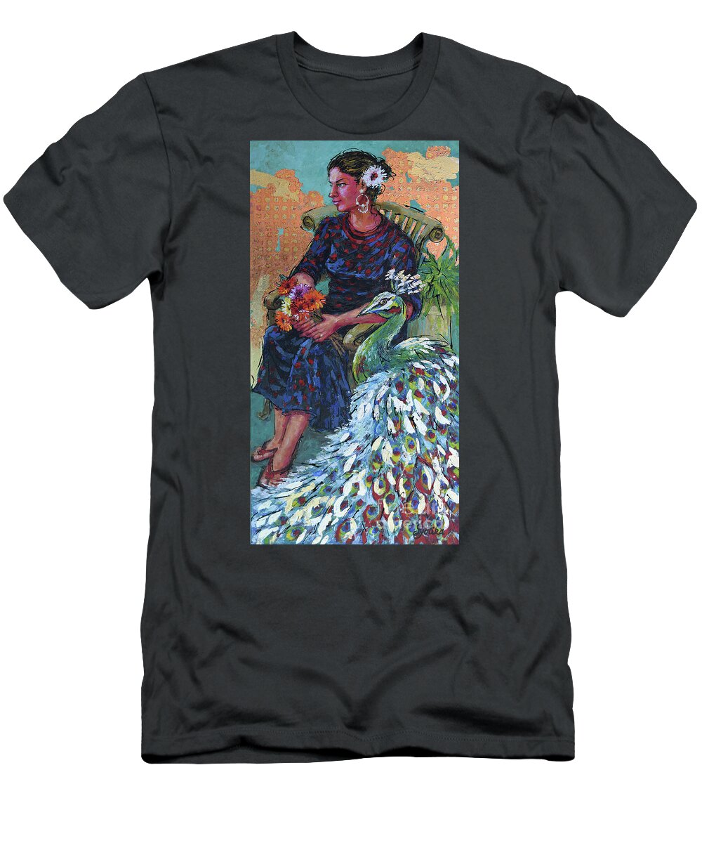 Woman Sitting In Garden T-Shirt featuring the painting Garden Bliss by Jyotika Shroff