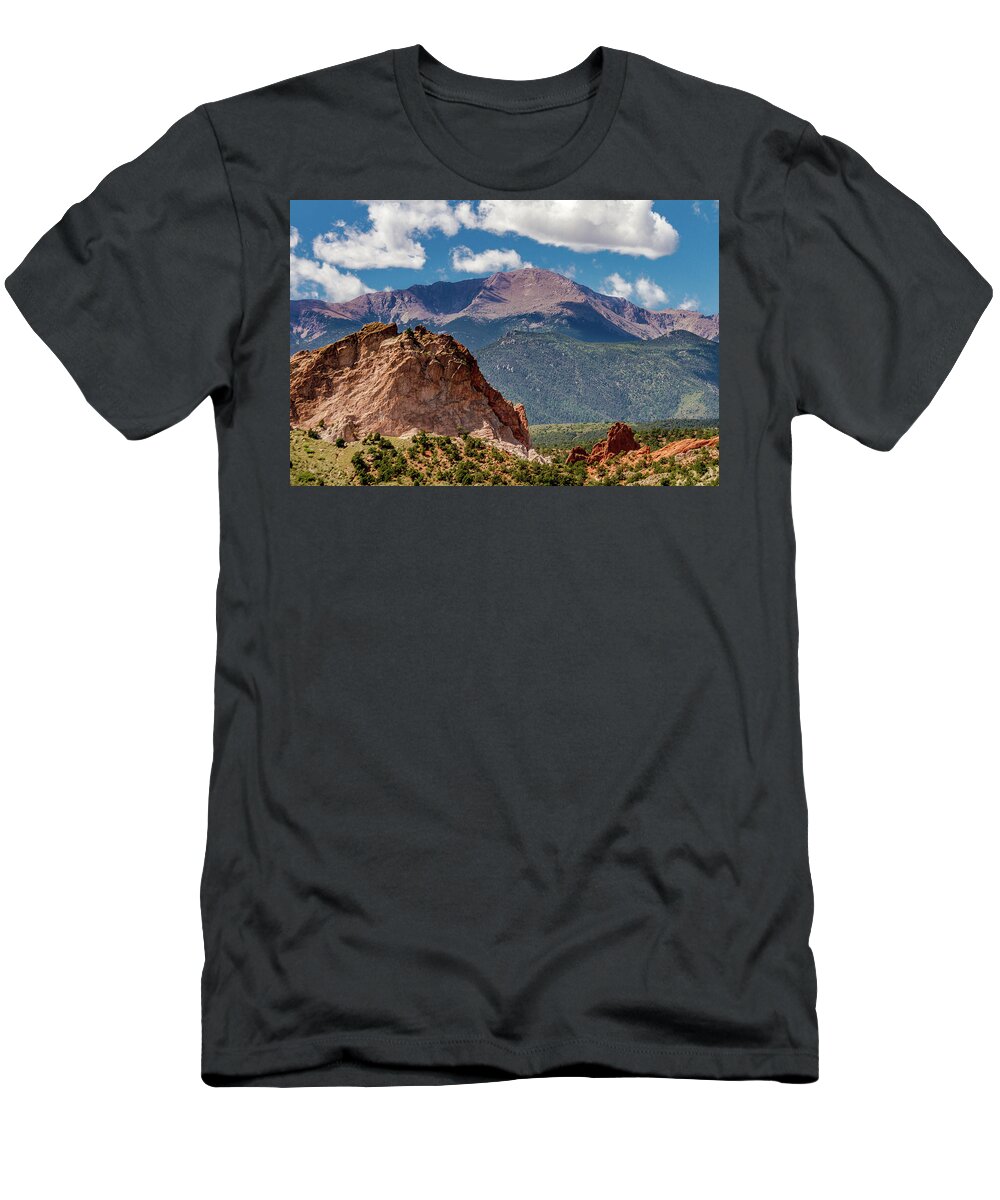 Garden T-Shirt featuring the photograph Garden Of The Gods and Pikes Peak by Bill Gallagher