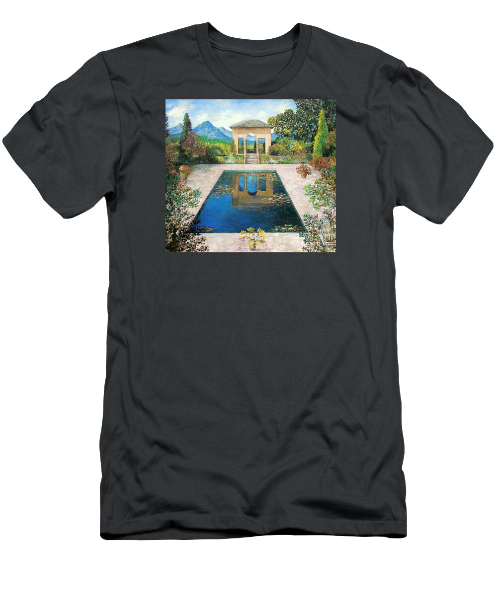 Garden Reflection Pool T-Shirt featuring the painting Garden Reflection Pool by Lou Ann Bagnall