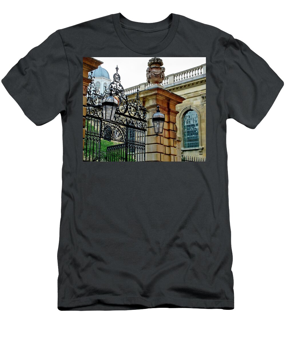 Gate T-Shirt featuring the photograph Gate to Clare College. Cambridge. by Elena Perelman