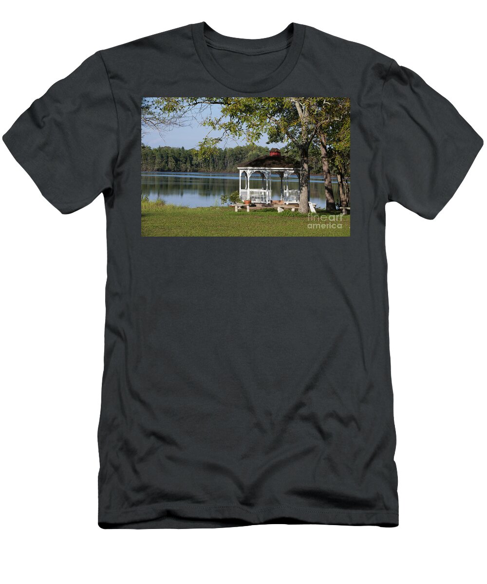Day T-Shirt featuring the photograph Gazebo next to a lake in New Jersey by Anthony Totah