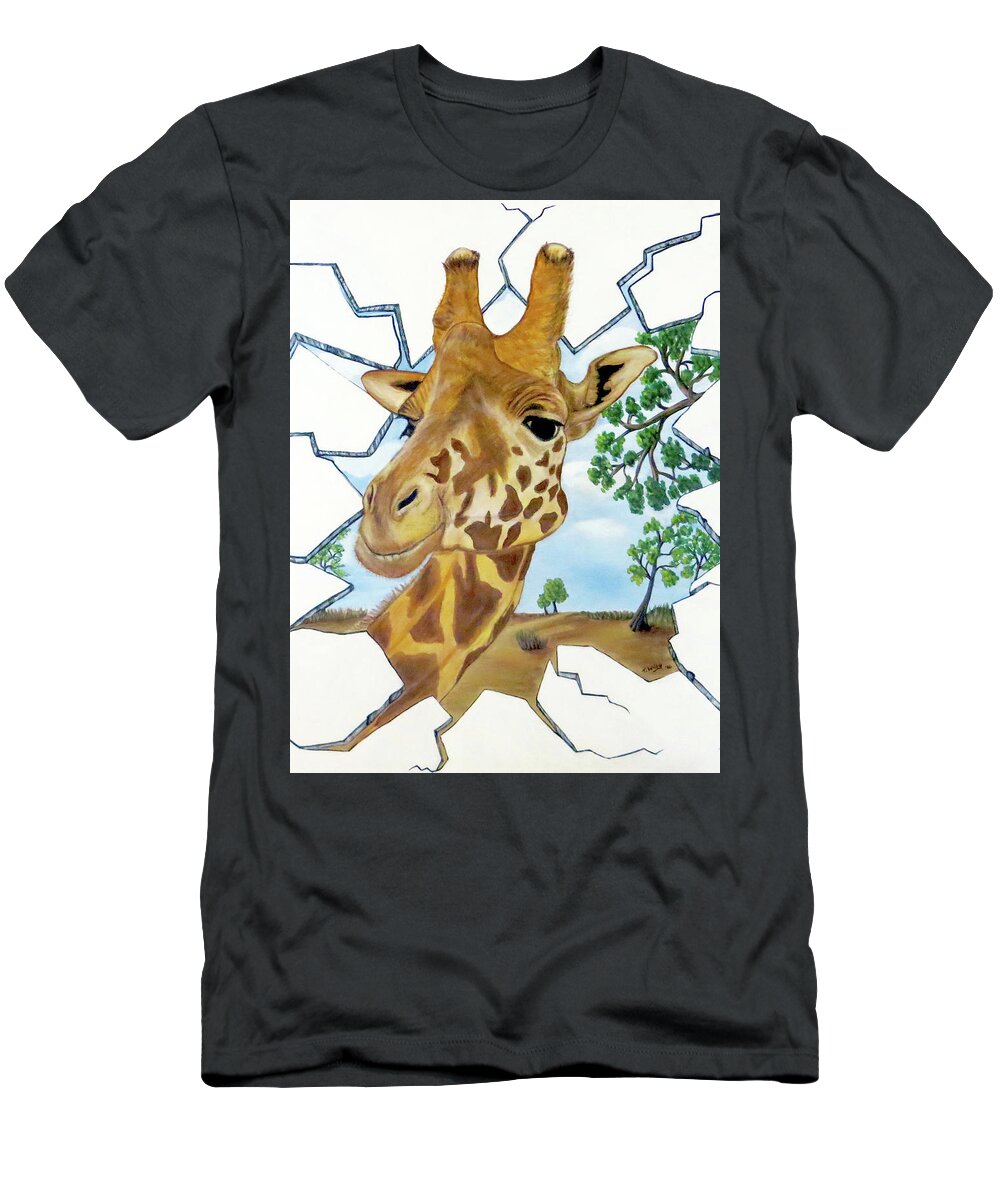 Hole T-Shirt featuring the painting Gazing Giraffe by Teresa Wing