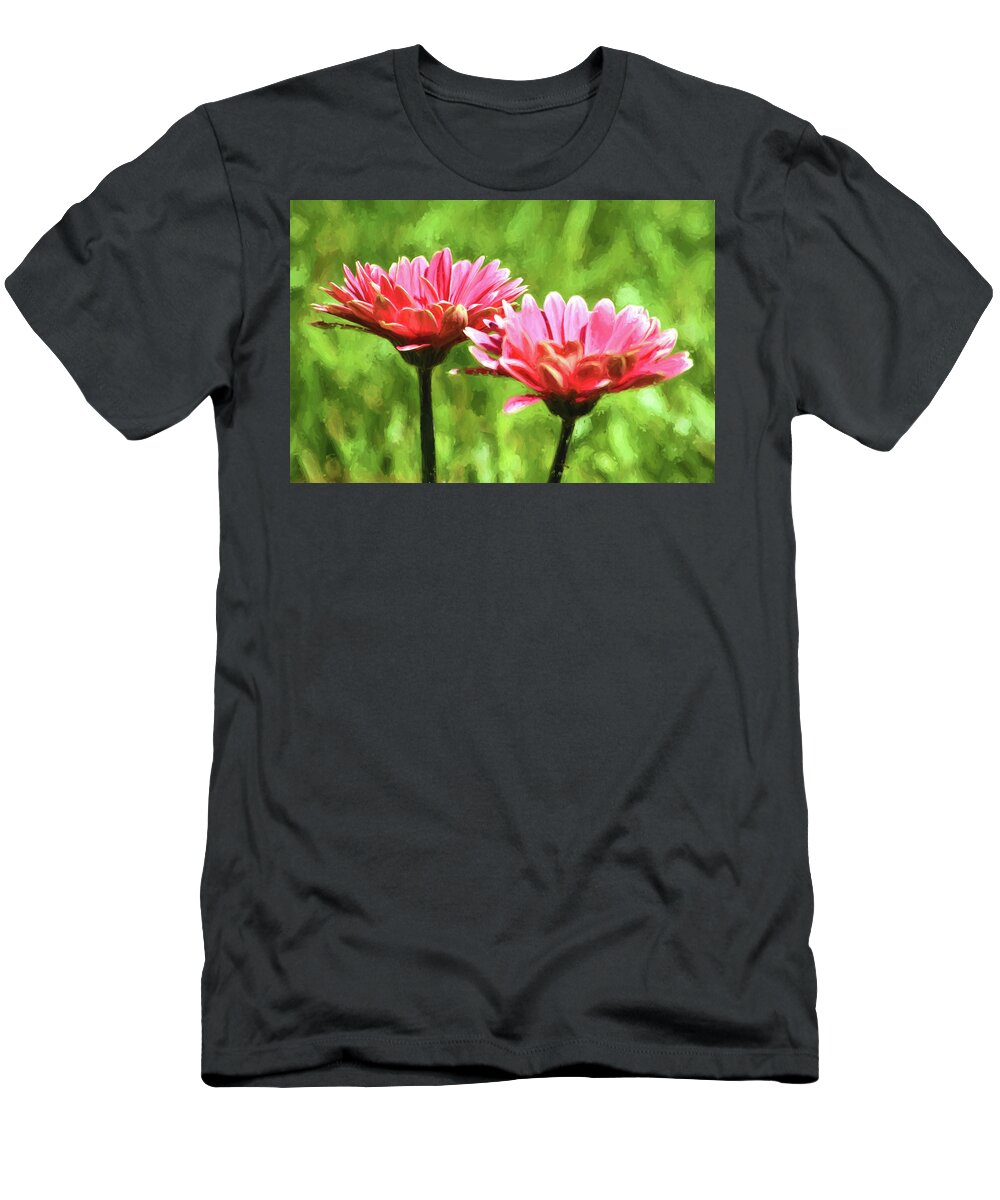 Gerbera Daisies T-Shirt featuring the mixed media Gerbera Daisies To Brighten Your Day by Sandi OReilly
