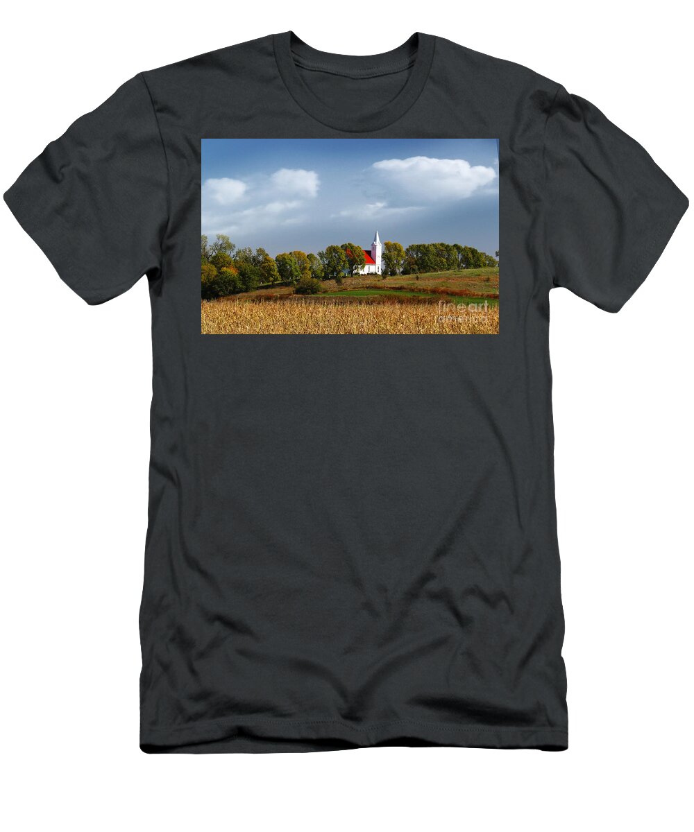 Church T-Shirt featuring the photograph German Church on the Hill by Yumi Johnson