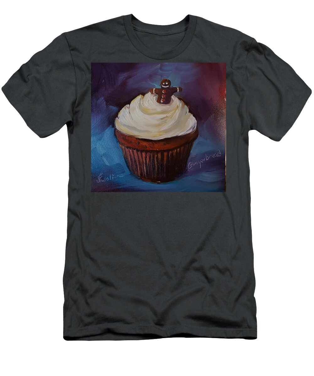 Gingerbread Cupcake T-Shirt featuring the painting Gingerbread cupcake by Judy Fischer Walton