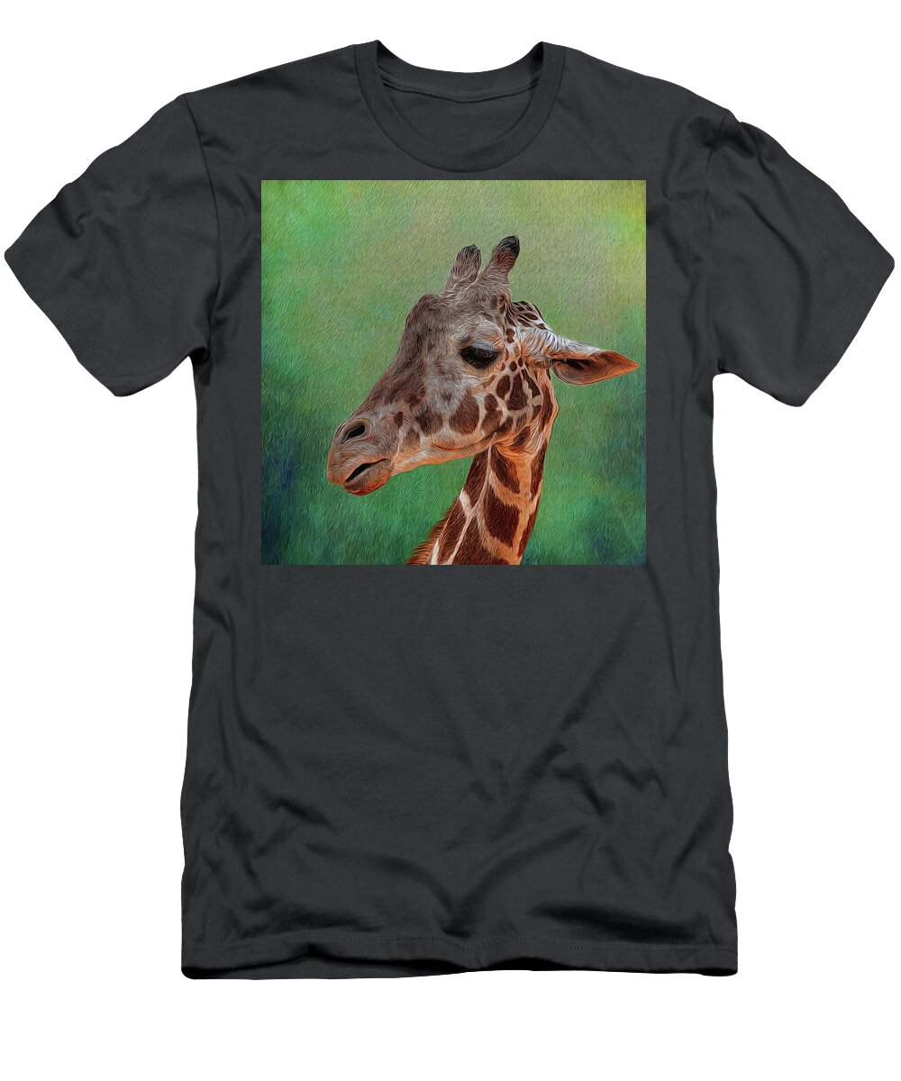 Giraffe T-Shirt featuring the photograph Giraffe Square Painted by Judy Vincent