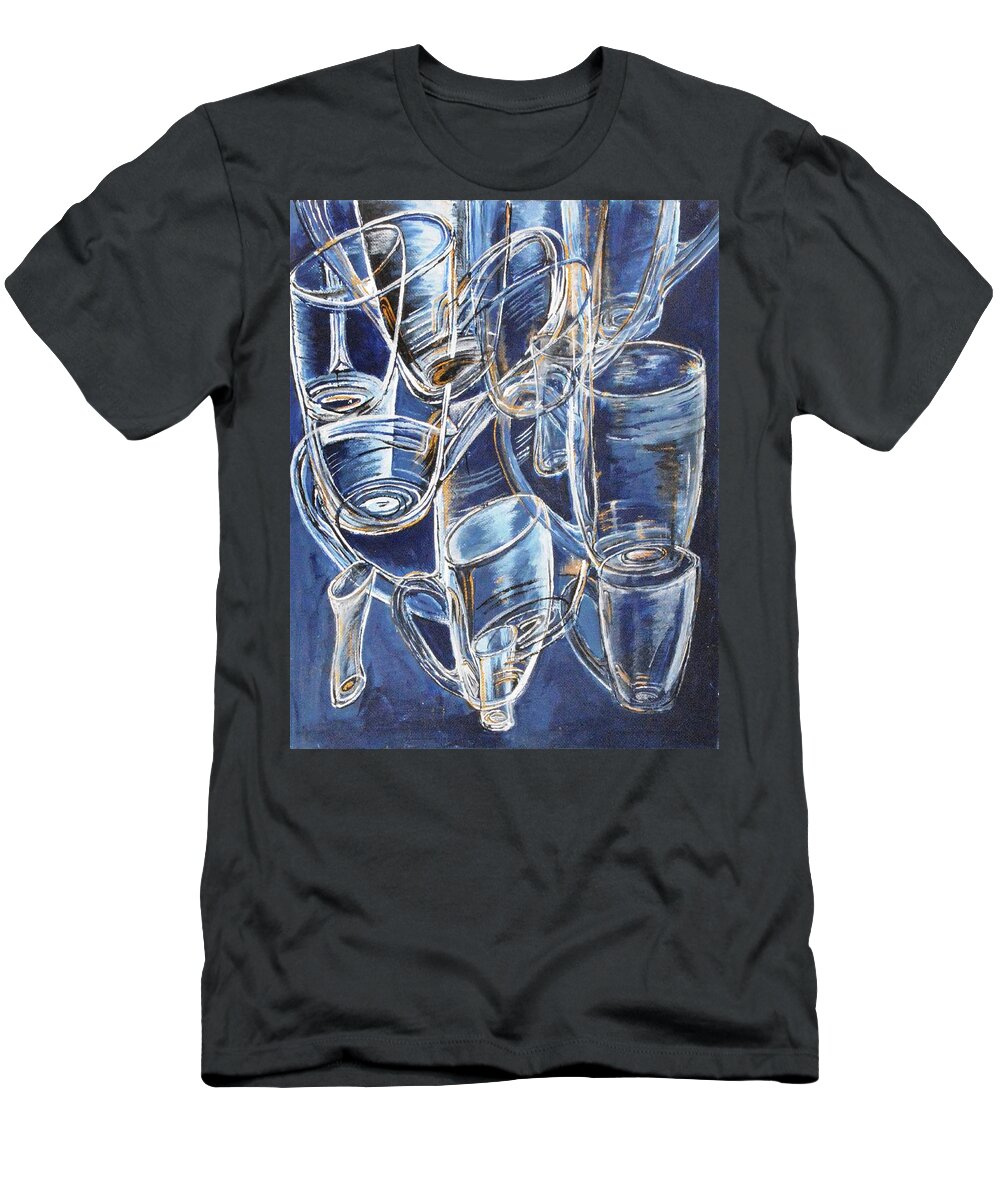 Picture T-Shirt featuring the painting Glasses in Blue by Medea Ioseliani