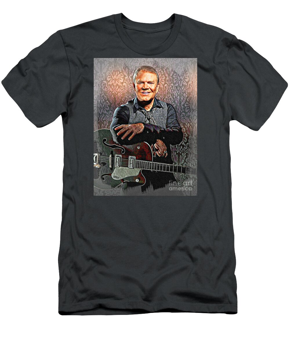 Glen Campbell T-Shirt featuring the painting Glen Campbell - Singing Icon by Ian Gledhill