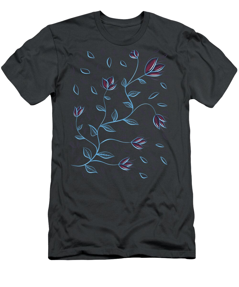 Glow T-Shirt featuring the digital art Glowing Blue Abstract Flowers by Boriana Giormova