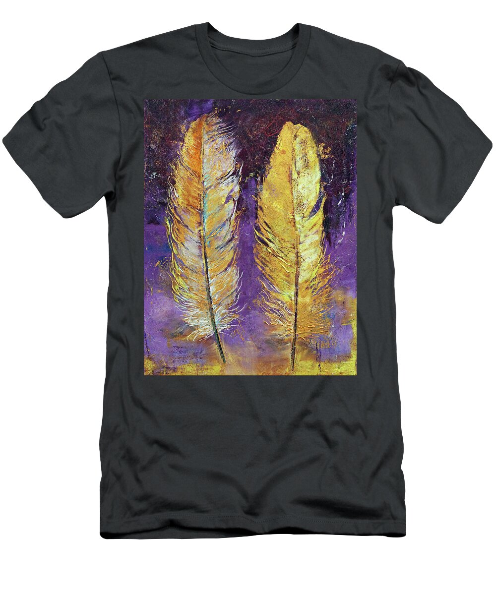 Abstract T-Shirt featuring the painting Gold Feathers by Michael Creese