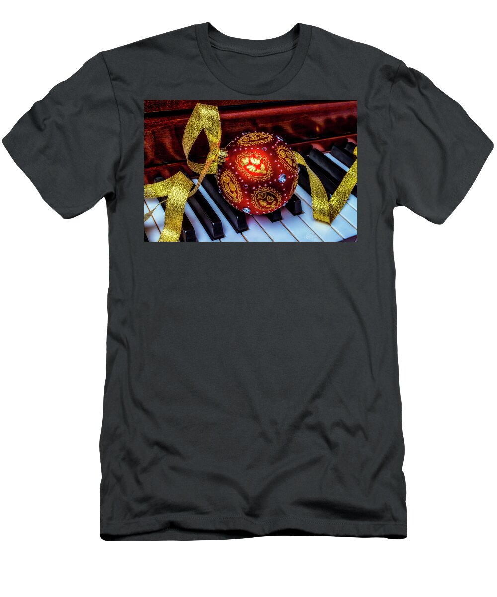 Christmas T-Shirt featuring the photograph Gold Ribbon And Ornament by Garry Gay