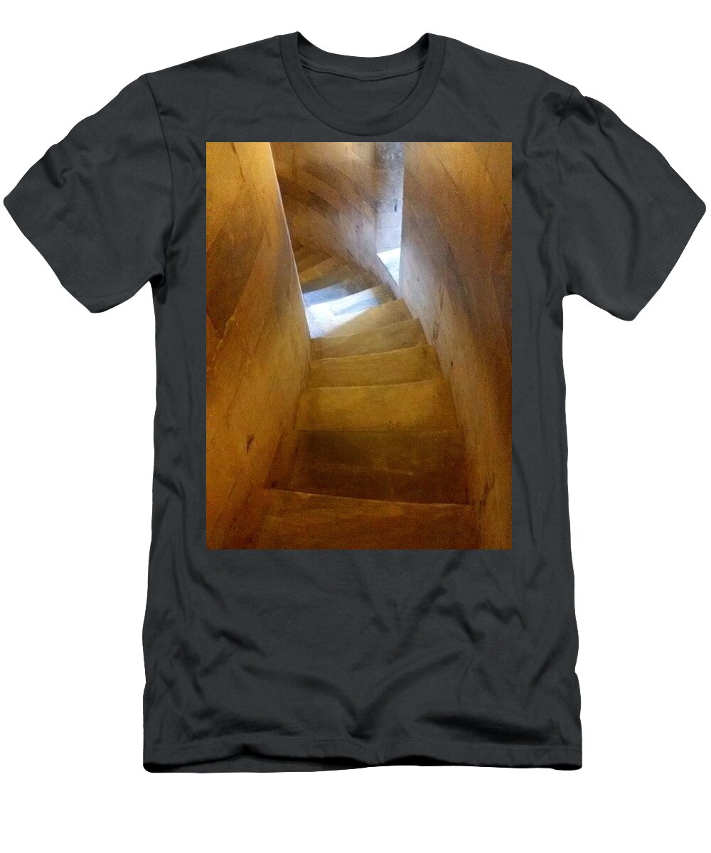 Stairway T-Shirt featuring the photograph Golden echo of blue by Steven Robiner