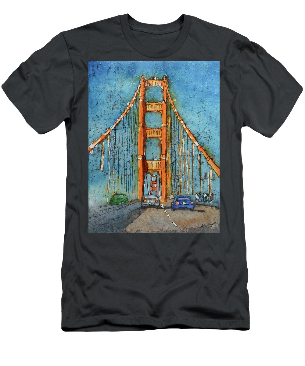Golden Gate Bridge T-Shirt featuring the painting Golden Gate Bridge by Ann Nunziata
