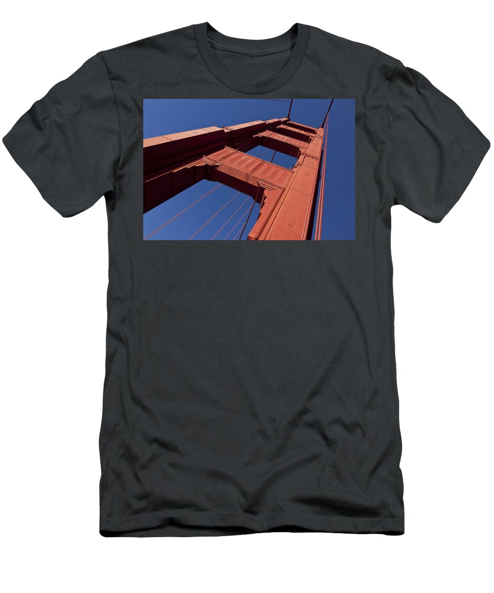 Golden Gate Bridge Tower Blue Sky T-Shirt featuring the photograph Golden Gate Bridge at an angle by Garry Gay