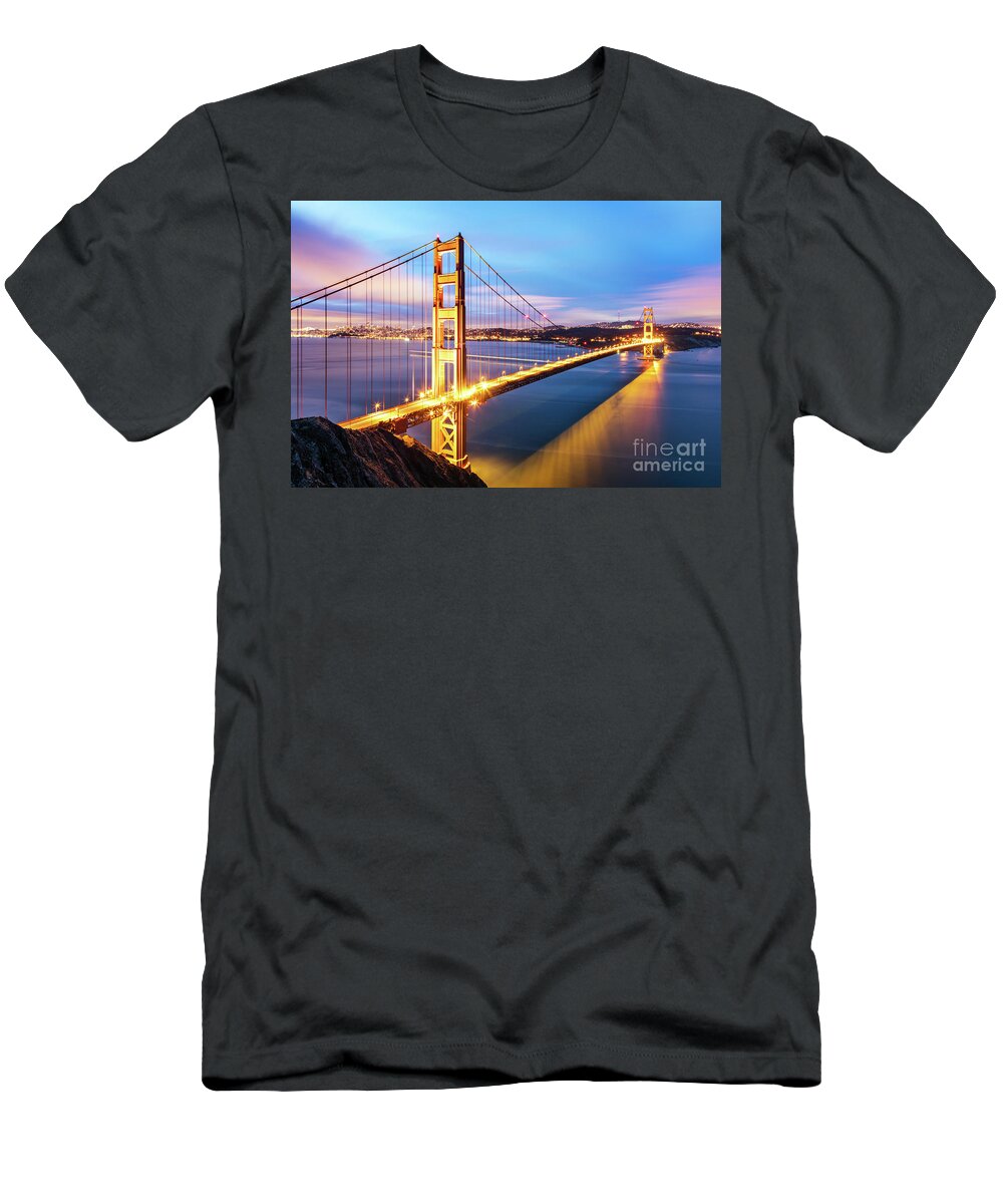 Golden Gate Bridge T-Shirt featuring the photograph Golden gate bridge at dawn, San Francisco, California, USA by Matteo Colombo